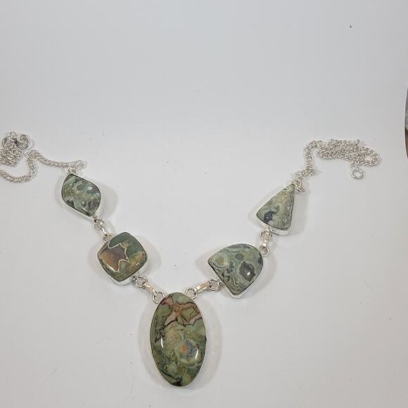 Handmade Green Jasper Necklace Artisan Sterling Silver Jewelry Unique Gemstone - Picture 3 of 10